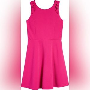 Girls' Hot Pink Ruffle Strap Casual Dress